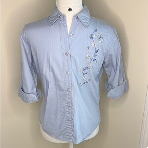 Limited Too Sky Blue Button Up Embroidered Shirt. Girls Size XL/16. Y2K